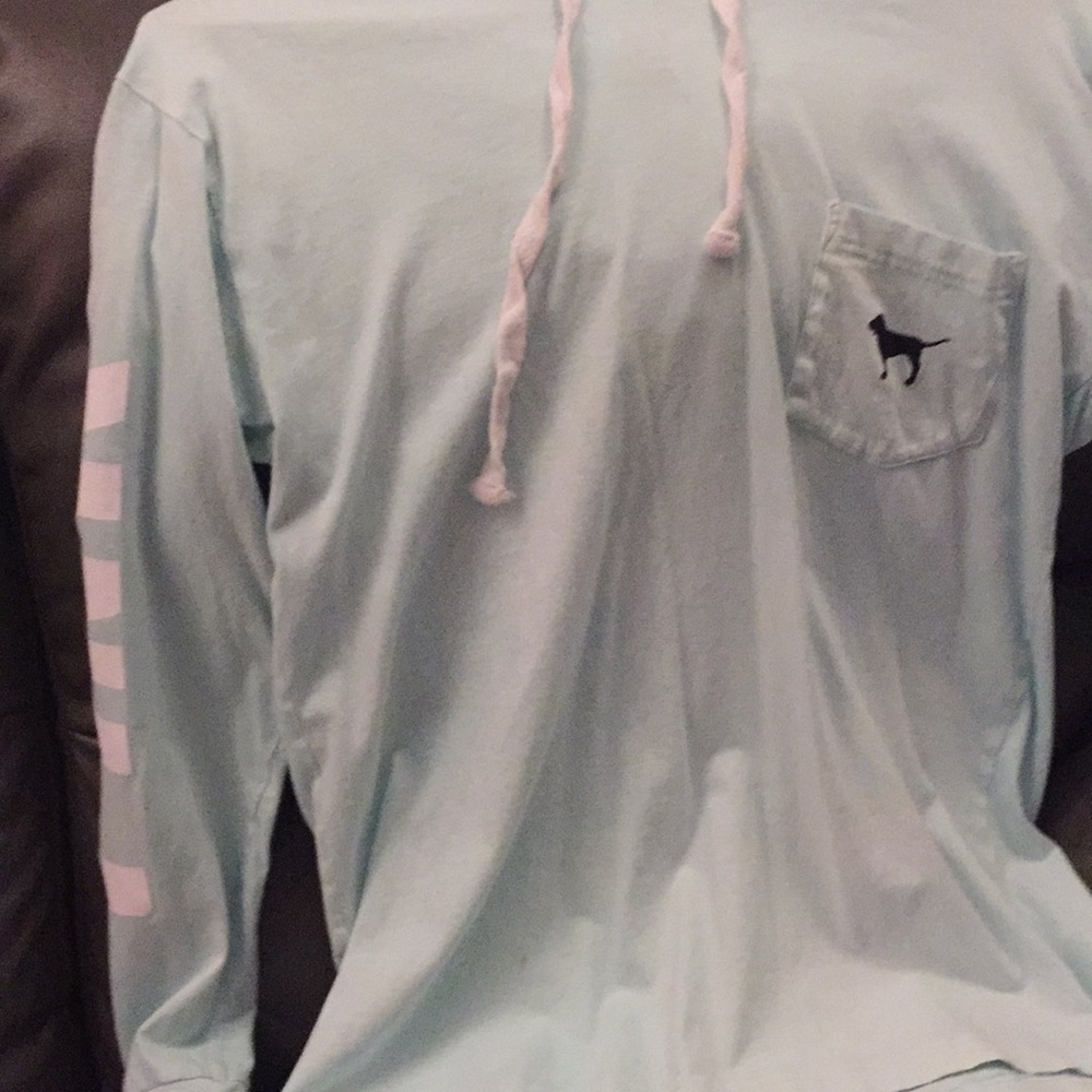 Pink long sleeve hooded shirt